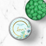 Mint en Faux Gold, Waterverf Floral Wedding Love Ronde Sticker<br><div class="desc">Stijlvolle ronde Wedding Love stickers met faux gouden rand, munt en blauwgroen polka-stippen, prachtige waterverf floral en het woord "Love" in script. Gebruik het om uw enveloppen af te dichten of voor decoratie. Bekijk hier andere overeenkomende Wedding/Bridal-objecten in mijn winkel -> http://www.zazzle.com/collections/mint_stripes_faux_gold_floral_wedding_bridal-119233279177896925?rf=238364477188679314 Personaliseer deze objecten met je gegevens door de...</div>