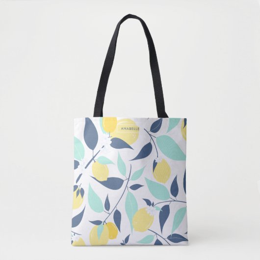 Mint en Geel Lemons Patroon Tote Bag (Voorkant)