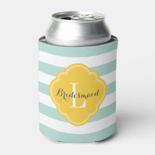Mint en geel preppy strepenmonogram blikjeskoeler