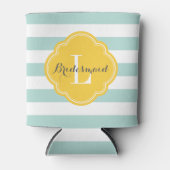 Mint en geel preppy strepenmonogram blikjeskoeler (Voorkant)