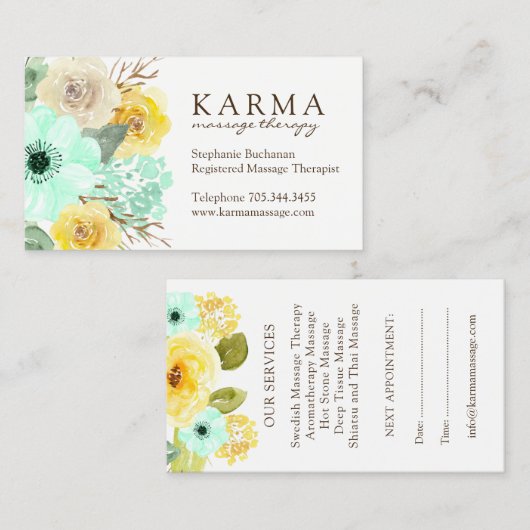 Mint en geel Visitekaartje Afsprakenkaartje (Voorkant / Achterkant)