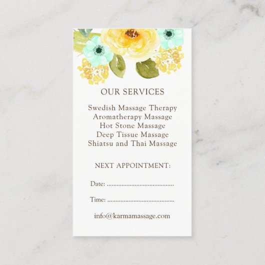 Mint en geel Visitekaartje Afsprakenkaartje (Achterkant)