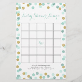 Mint en Glitter Baby shower Bingo Game Flyer