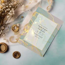 Mint en Gold Alcohol Ink Marble Wedding Kaart