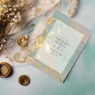 Mint en Gold Alcohol Ink Marble Wedding Kaart