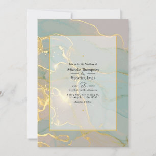 Mint en Gold Alcohol Ink Marble Wedding Kaart