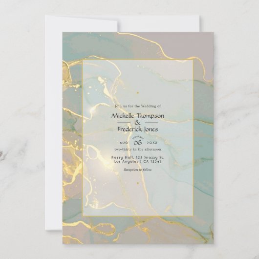 Mint en Gold Alcohol Ink Marble Wedding Kaart (Voorkant)