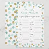 Mint en Gold Baby shower Baby Naam Dierennaam Game (Voorkant / Achterkant)