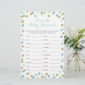 Mint en Gold Baby shower Baby Naam Dierennaam Game (Staand voorkant)