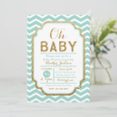 Mint en Gold Baby shower Invitation Chevron Kaart (Staand voorkant)