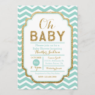 Mint en Gold Baby shower Invitation Chevron Kaart
