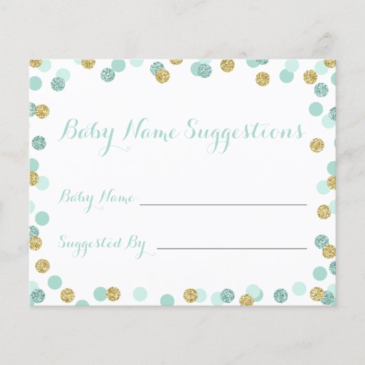 Mint en Gold Baby shower Naam Suggestie Kaarten (Voorkant)