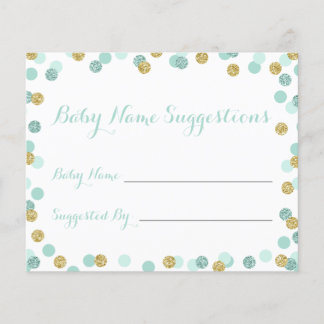 Mint en Gold Baby shower Naam Suggestie Kaarten