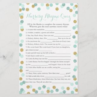 Mint en Gold Baby shower Nursery Rhyme Quiz