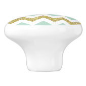 Mint en Gold Chevron Faux Glitter Stripes Keramische Knop (Zijkant)