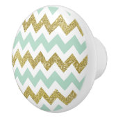 Mint en Gold Chevron Faux Glitter Stripes Keramische Knop (Rechts)