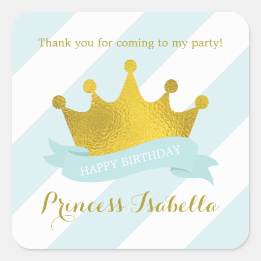 Mint en Gold Crown Princess Birthday Vierkante Sticker (Voorkant)