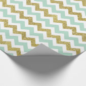 Mint en Gold Faux Glitter Chevron Cadeaupapier (Hoek)