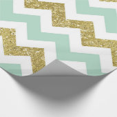 Mint en Gold Faux Glitter Chevron Cadeaupapier (Hoek)