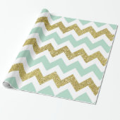 Mint en Gold Faux Glitter Chevron Cadeaupapier (Uitgerold)