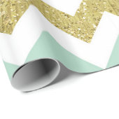 Mint en Gold Faux Glitter Chevron Cadeaupapier (Rol Hoek)