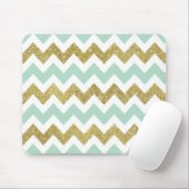 Mint en Gold Faux Glitter Chevron Muismat (Met muis)