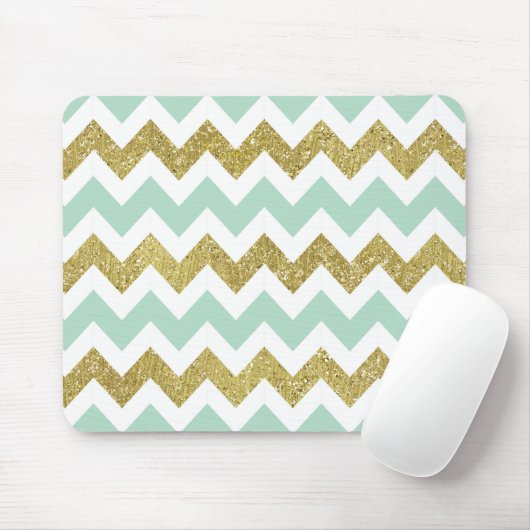 Mint en Gold Faux Glitter Chevron Muismat (Met muis)