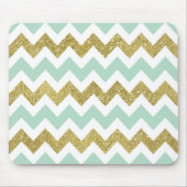 Mint en Gold Faux Glitter Chevron Muismat (Voorkant)