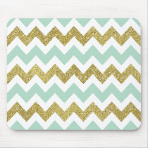 Mint en Gold Faux Glitter Chevron Muismat