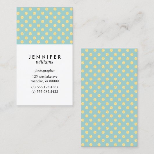 Mint en Gold Faux Glitter Stippen Visitekaartje (Voorkant / Achterkant)