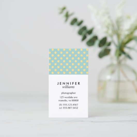 Mint en Gold Faux Glitter Stippen Visitekaartje (Staand voorkant)