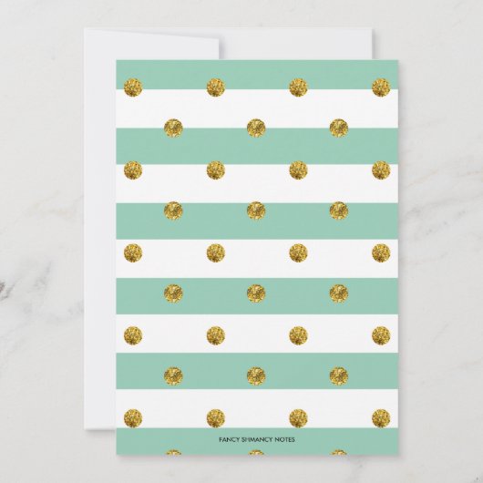 Mint en Gold First Birthday Glitter Invitation Kaart (Achterkant)
