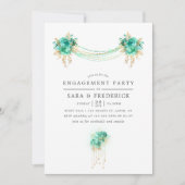 Mint en Gold Floral Licht Engagement Party Kaart (Voorkant)