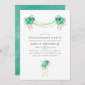Mint en Gold Floral Licht Engagement Party Kaart (Voorkant / Achterkant)