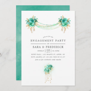Mint en Gold Floral Licht Engagement Party Kaart