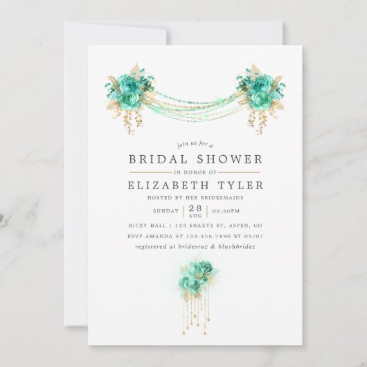 Mint en Gold Floral String Lights Vrijgezellenfees Kaart (Voorkant)