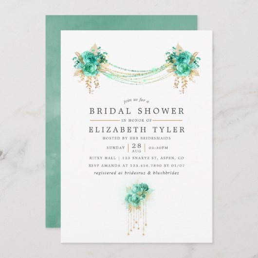 Mint en Gold Floral String Lights Vrijgezellenfees Kaart (Voorkant / Achterkant)