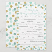 Mint en Gold Glitter Baby shower Advice Game Kaart (Voorkant / Achterkant)