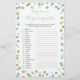 Mint en Gold Glitter Baby shower Word Scramble Flyer