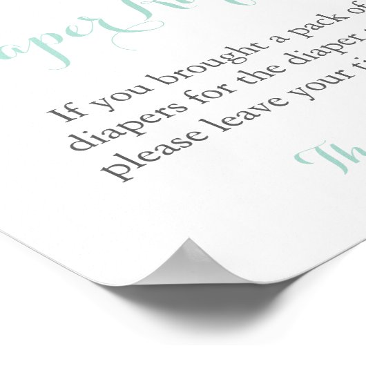 Mint en Gold Glitter Diaper Raffle Display Sign Poster (Hoek)