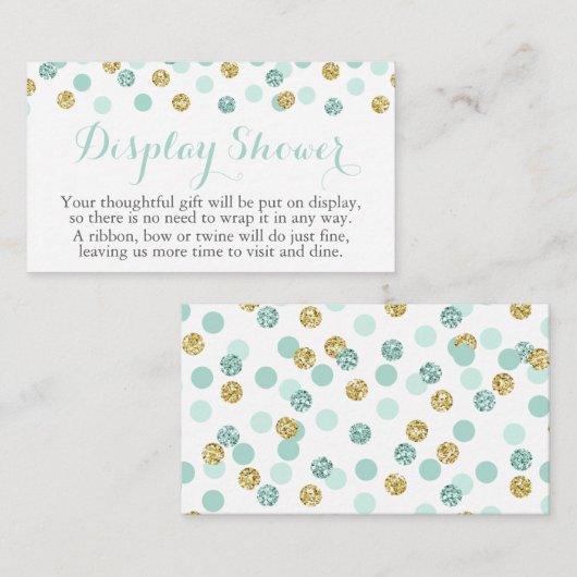 Mint en Gold Glitter Display Douche Inzetstuk Kaar Informatiekaartje (Voorkant / Achterkant)