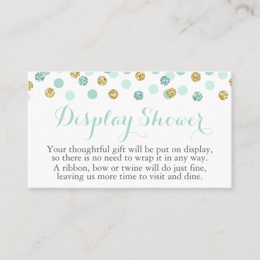 Mint en Gold Glitter Display Douche Inzetstuk Kaar Informatiekaartje (Voorkant)