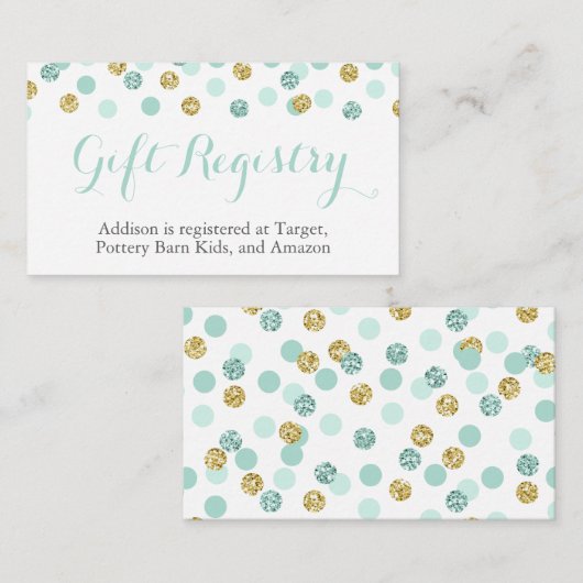Mint en Gold Glitter Gift Registry Insert Kaarten (Voorkant / Achterkant)