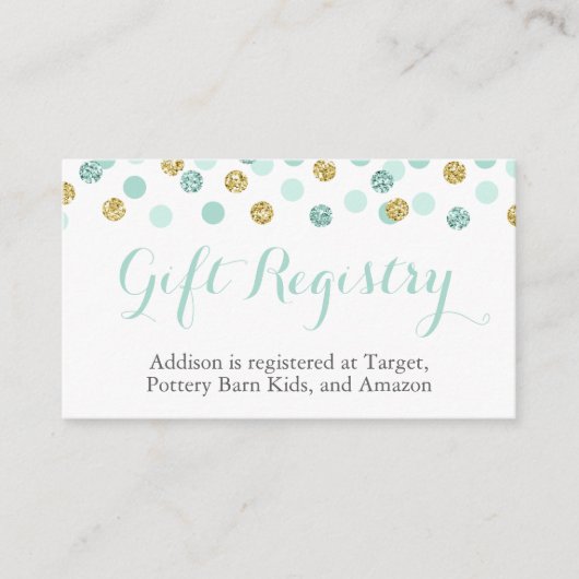 Mint en Gold Glitter Gift Registry Insert Kaarten (Voorkant)