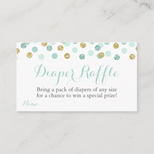 Mint en Gold Glitter Luier Raffle Ticket Kaarten (Voorkant)
