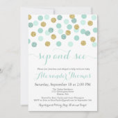 Mint en Gold Glitter Sip en Bekijk uitnodigingen (Voorkant)