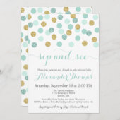 Mint en Gold Glitter Sip en Bekijk uitnodigingen (Voorkant / Achterkant)