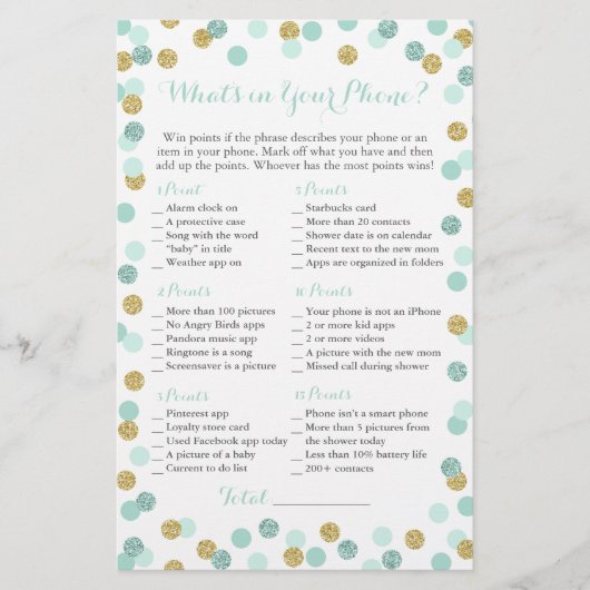 Mint en Gold Glitter Wat zit er in je telefoonspel (Voorkant)