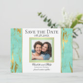 Mint en Gold Marble Photo Save the Date (Staand voorkant)