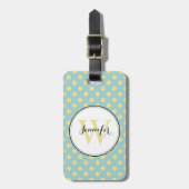 Mint en Gold Polka Dots Pattern Monogram Bagagelabel (Voorkant verticaal)